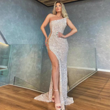 One Shoulder Sleeveless Sequined Maxi Bodycon Dress HZ1023