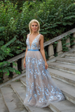 Sexy mother of the groom dress, Blue evening gown, Sleeveless prom dress, Gray Blue mother of the bride dress, Floral formal dress in gray HZ1023