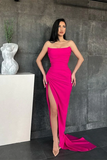 Sexy Strapless Mermaid Prom Dresses,Simple High Slit long party dress, evening dress With Train HZ1023