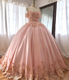 Pink Embroidered Lace Quinceanera Dresses Ball Gowns HZ1023