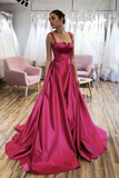 Red satin long prom dress red evening dress HZ1023