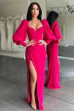 ELEGANT BUBBLE SLEEVES SWEETHEART RED SIDE-CUT MERMAID PROM DRESS HZ1023