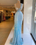 Blue gorgeous luxury elegant beaded long ball gown evening dress HZ1023