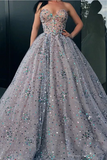 Princess Strapless Sweetheart Beads Ball Gown Rhinestone Prom Dress with Long Sparkly HZ1023