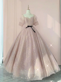 Champagne tulle long prom dress, tulle long evening dress HZ1023