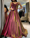 Long Glitter Prom Dresses V Neck Evening Gown Multi Straps HZ1023