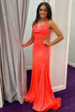 Cross Straps Coral Long Prom Dress HZ1023