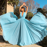 A-Line V-Neck Floor-Length Chiffon Prom Dresses HZ1023