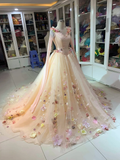 Gorgeous floral applique exquisite long sleeve sleeping beauty wedding dress evening gown ball gown HZ1023