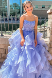 Evening Party Dresses A Line Lavender Long Prom Dress with Cascading Ruffles HZ1023