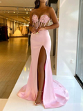 Embroidered Split-Joint Bandeau Prom Dress See-through Evening Dress HZ1023