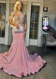 Sequin Evening Dress Custom Made Black Girl Mermaid Prom Gowns HZ1023
