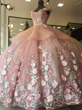 Pink floral gorgeous long wedding ball gown formal evening dress HZ1023