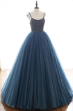 Charming Tulle Spaghetti Straps Beaded Sequins Formal Prom Dresses,Elegant Evening Formal Dresses HZ1023