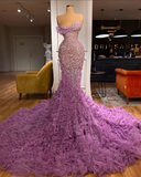 Exquisite luxurious gorgeous lilac and onion color beaded sequin tulle fabric long ball gown evening dress HZ1023