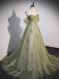 Aline Green Long Prom Dress, Green Tulle Formal Evening Dress HZ1023