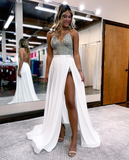 Charming Bodycon V Neck Sliver Sequins Short Prom Dresses with Detachable Train HZ1023
