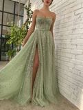 Green tulle sequins prom dress Formal Couture Dress HZ1023