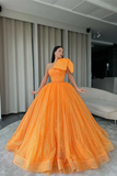 Ball Gown Orange Prom Dress Sequins With Bowknot One Shoulder HZ1023