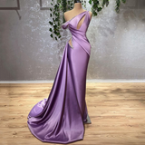 Sexy Prom Dress Lavender Mermaid Floor Length One Shoulder Evening Party Gowns Dresses Beadings Saudi Arabia Plus Size HZ1023