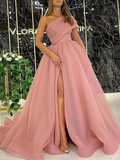 Gorgeous Pink Ball Gown Organza Ruffles One-Shoulder Sleeveless Sweep/Brush Train Dresses HZ1023