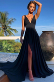 V-neckline Maxi Long Prom Dress with Wide Waistband HZ1023