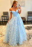 Light Blue Sweetheart Off-the-Shoulder A-line Prom Dress HZ1023
