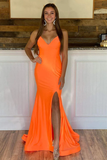 Orange Straps Satin Mermaid Long Prom Dress HZ1023