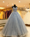 Gorgeous Beading Light Blue Ball Gown Prom Dress with Appliques HZ1023