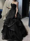 Black Shiny Sweetheart Tulle Layers Ball Gown Formal Dresses, Black Evening Dress Prom Dress HZ1023