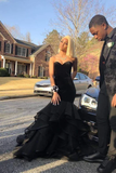 Mermaid Black Layered Long Sweetheart Organza Prom Dresses HZ1023