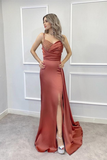Spaghetti-Straps Long Beadings Mermaid Prom Dress Split With Ruffles HZ1023