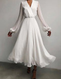 long sleeves white evening dress, prom dress HZ1023