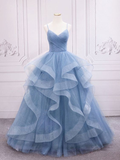 Blue Tulle Long Prom Dresses, Blue Tulle Formal Dresses Sweet 16 Dress HZ1023