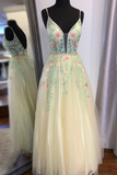 Gorgeous Straps A-Line Floral Embroidered Long Prom Dress HZ1023