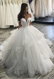 White sweetheart neckline long tulle off-shoulder A-line princess wedding dress designer wedding dress HZ1023