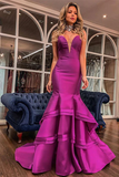 Elegant off-the-shoulder deep V-neck mermaid ball gown on sale with romantic ruffles HZ1023