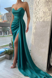 Green Strapless Satin Long Ball Gown Evening Dress HZ1023