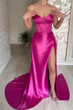 Elegant fuchsia sweetheart long ball gown with slit and ruffles HZ1023