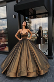 Ball Gown Sweetheart Brown Long Strapless Beads Sleeveless Quinceanera Dresses HZ1023