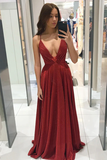 Simple v neck long A line prom dress evening dress HZ1023