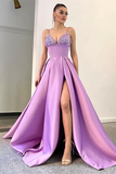 LILAC SPAGHETTI-STRAPS SLEEVELESS PROM DRESS SPLIT LONG WITH SEQUINS HZ1023