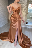 Mermaid off-shoulder sweetheart floor-length multi-layered sleeveless backless side train high slit ball gown HZ1023