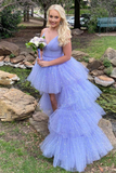 Glitter Hi-Low Lavender Tiered Tulle Prom Dress HZ1023