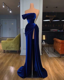 Royal Blue long prom dress evening dress with high split HZ1023