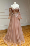 Stylish tulle lace long prom dress A line evening gown HZ1023