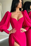 ELEGANT BUBBLE SLEEVES SWEETHEART RED SIDE-CUT MERMAID PROM DRESS HZ1023