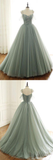 LIGHT GREEN TULLE LONG PROM DRESS, GREEN EVENING DRESS HZ1023