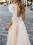 Beach Wedding Dress A Line Sleeveless Sexy Tulle Prom Dress HZ1023