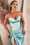 Sky Blue Long V-Neck Prom Dress With Split HZ1023